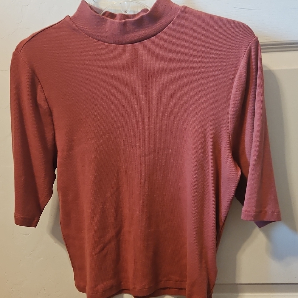 Express Terracotta Ribbed Mock Neck Top